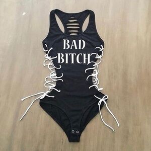 Black and White Lace-Up One Piece Swimsuit